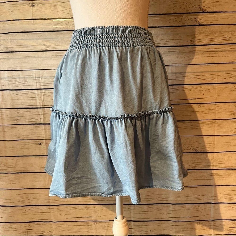 Bar III Chambray Tiered Mini Skirt Size Small - Picture 4 of 7